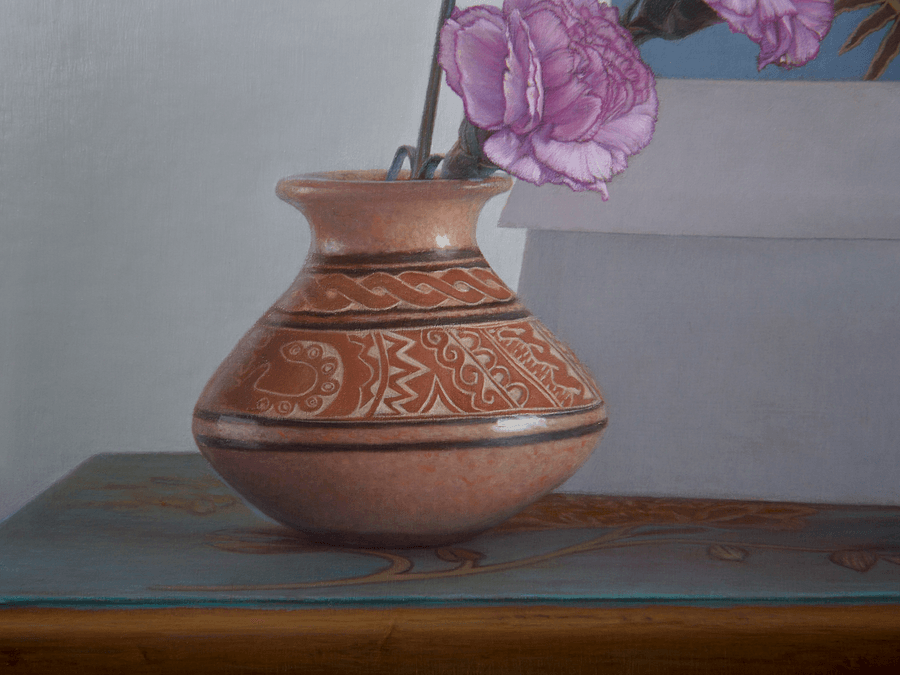 Detail of Oil painting Blue Table and Vase by John Hansen Artist