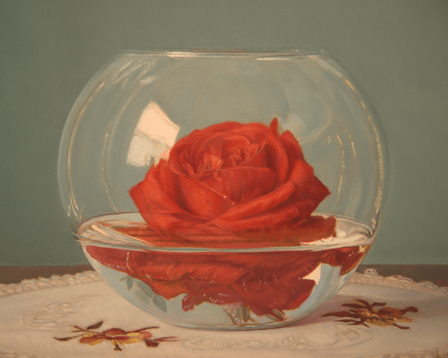 Detail of Oil painting Candles and Rose by John Hansen Artist