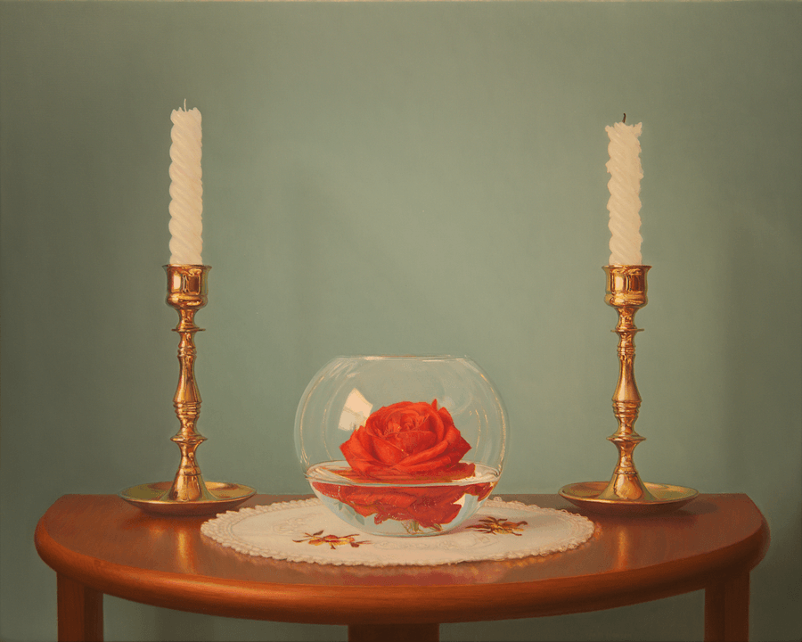 Oil painting Candles and Rose by John Hansen Artist