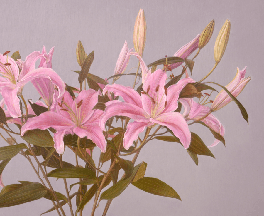 Detail of Oil painting Lilies by John Hansen Artist