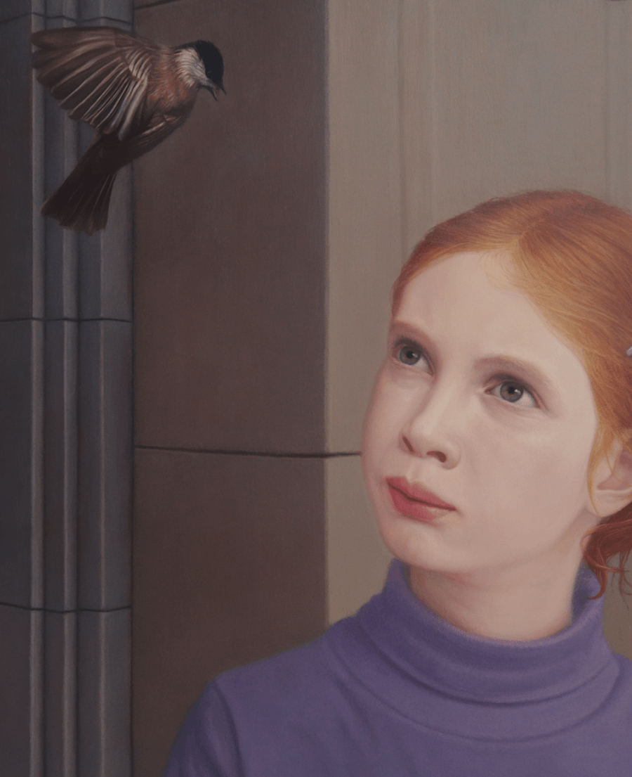 Detail of Oil painting Young Girl with a Bird by John Hansen Artist