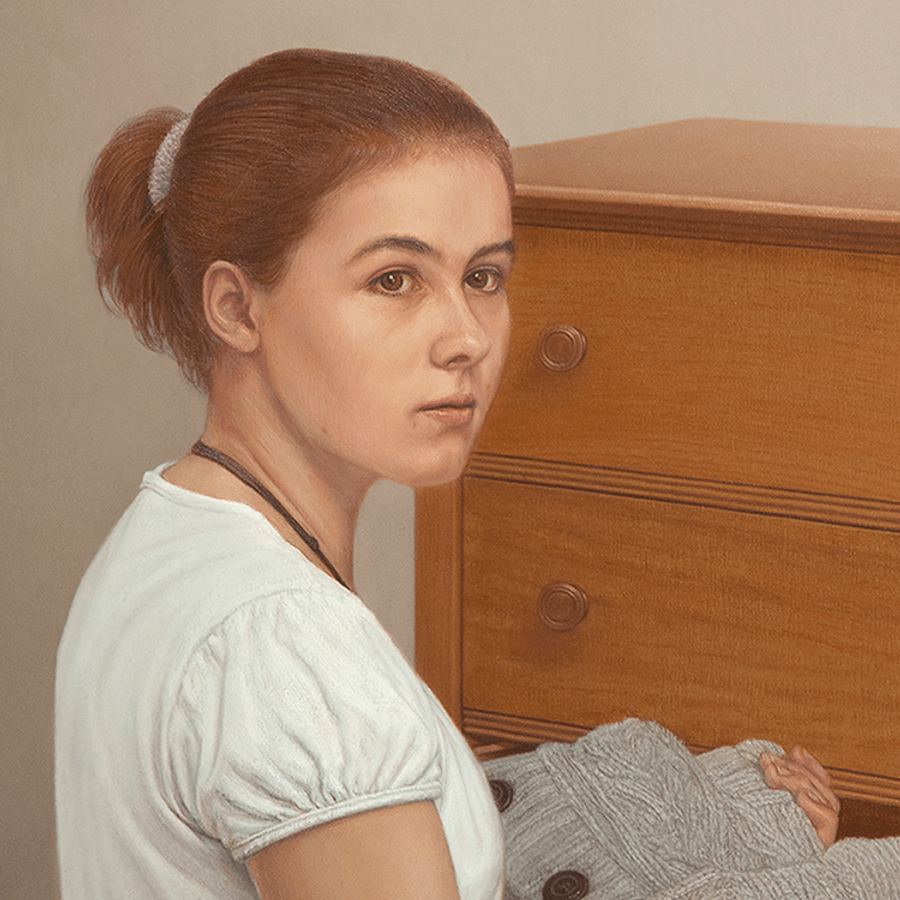 Detail of Oil painting Young Woman at Dresser by John Hansen Artist